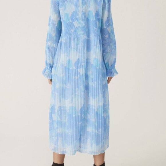 GANNI Pleated Georgette Maxi Dress in Forever Blue Size 4 - Picture 3 of 8